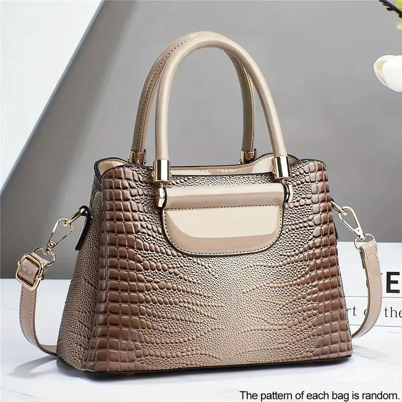 Bolsa elegante com padrão de crocodilo, bolsa feminina de PU, bolsa crossbody com alça superior