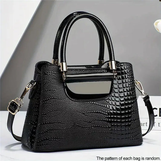 Bolsa elegante com padrão de crocodilo, bolsa feminina de PU, bolsa crossbody com alça superior