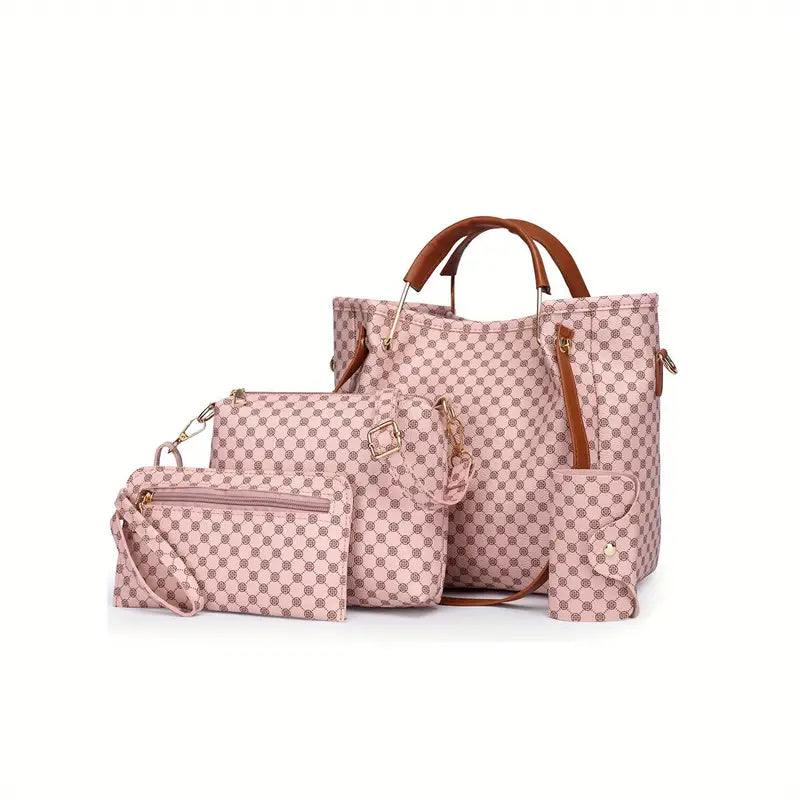 Conjunto 4 peças de bolsa de ombro com padrão geométrico, bolsa feminina, bolsa crossbody