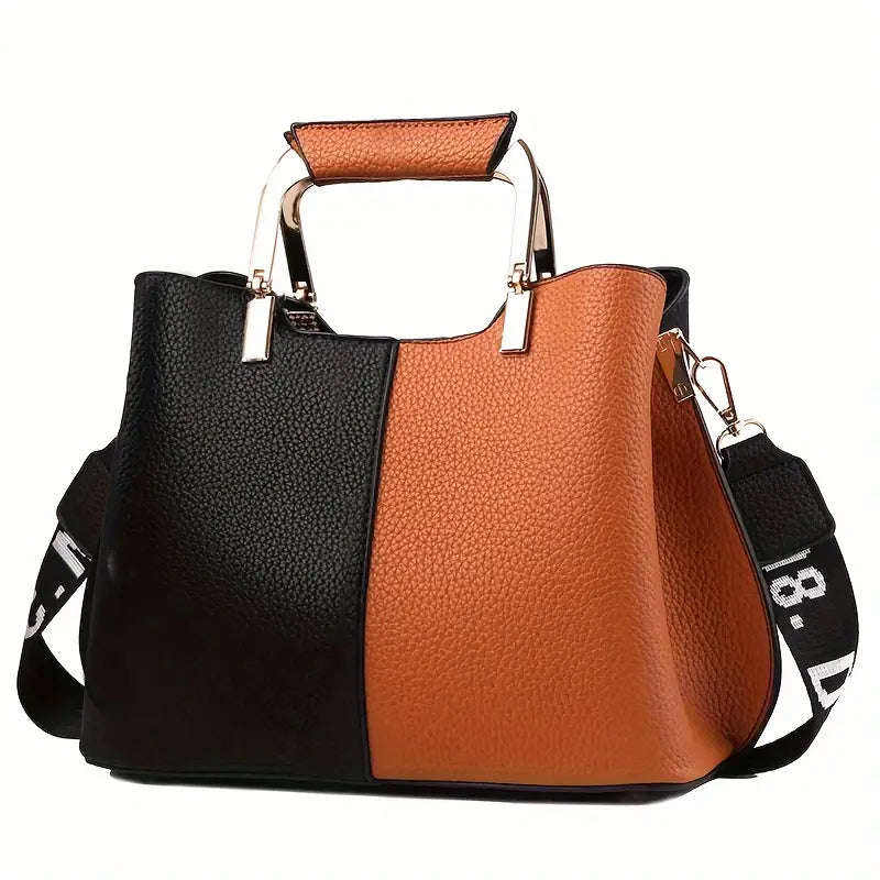 Bolsa feminina com contraste de cores, bolsa crossbody moderna, bolsa de ombro em couro PU