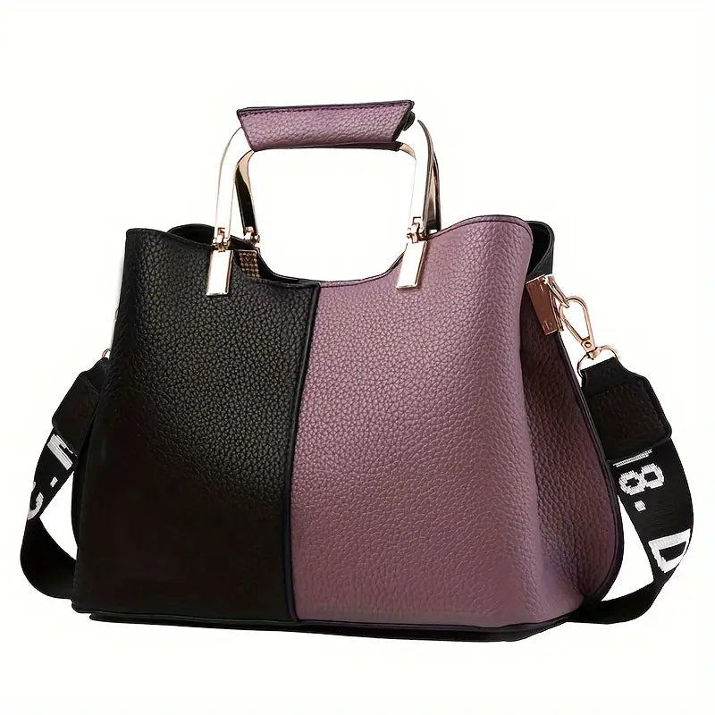 Bolsa feminina com contraste de cores, bolsa crossbody moderna, bolsa de ombro em couro PU