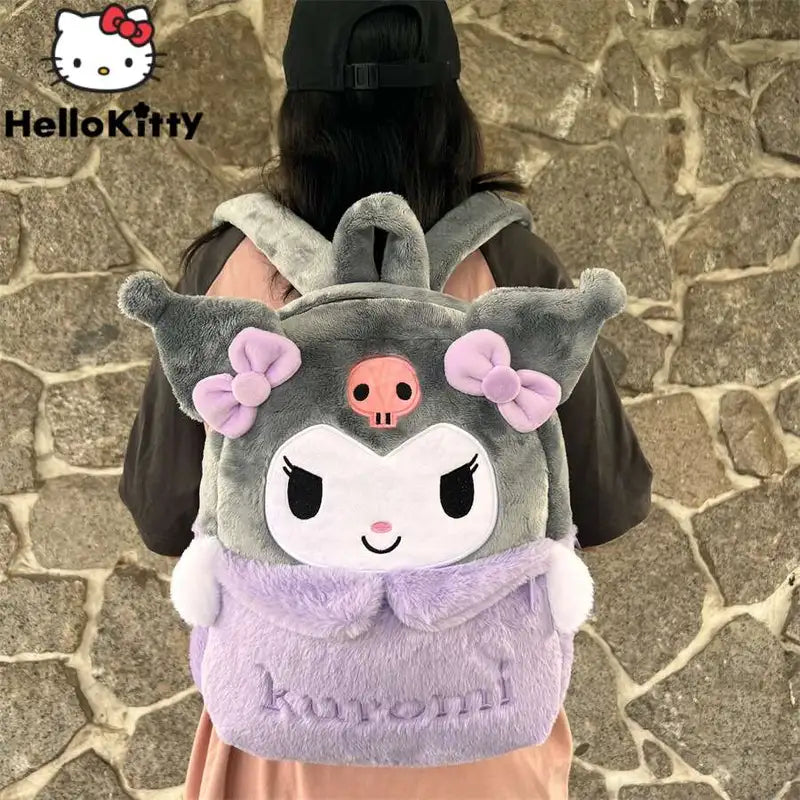 Mochila de pelúcia Sanrio Cartoon, bolsa de armazenamento Kuromi