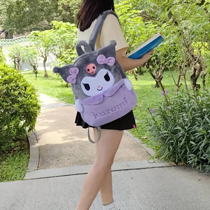 Mochila de pelúcia Sanrio Cartoon, bolsa de armazenamento Kuromi