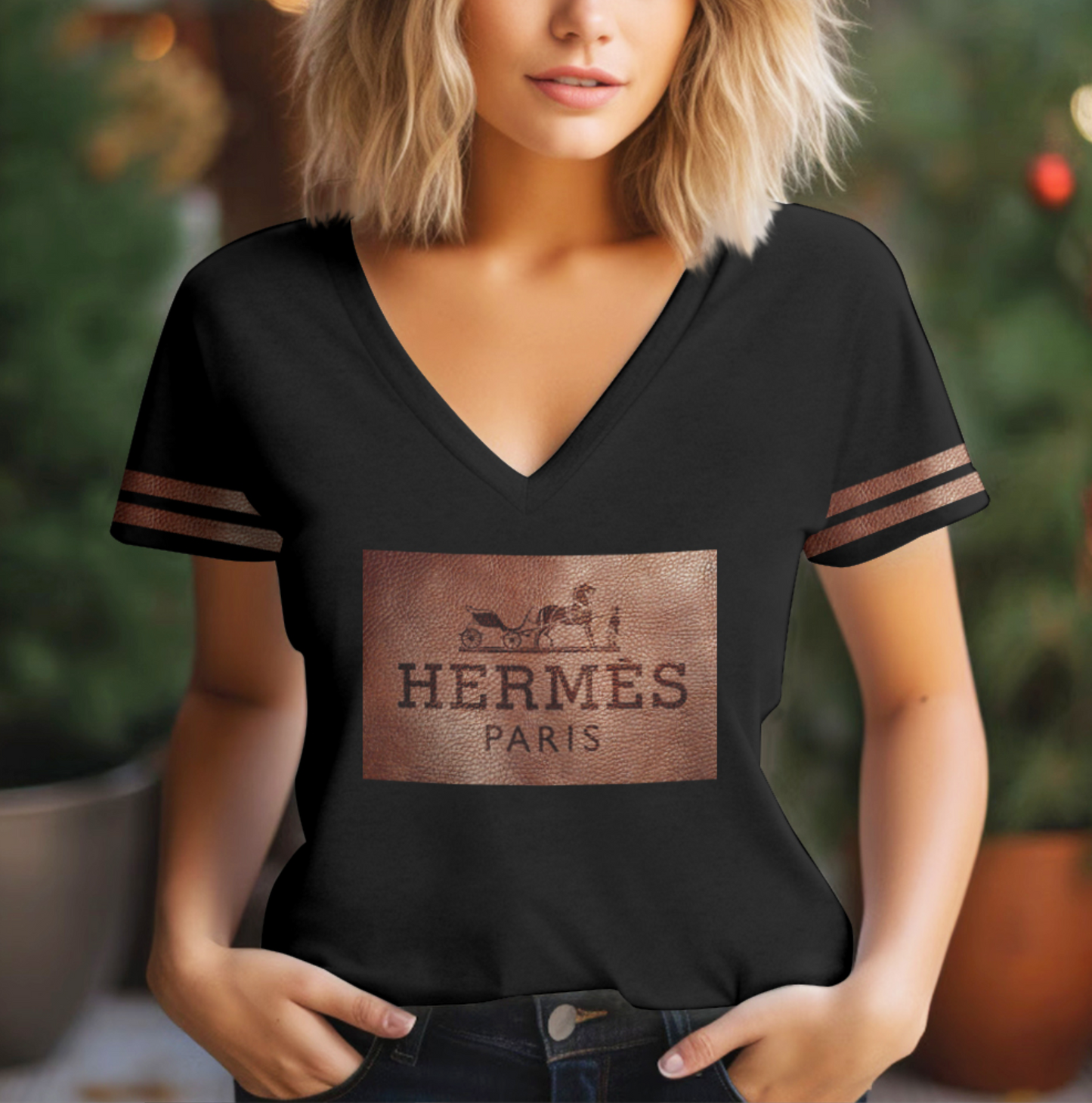 Camiseta Feminina gola V HERMÊS;