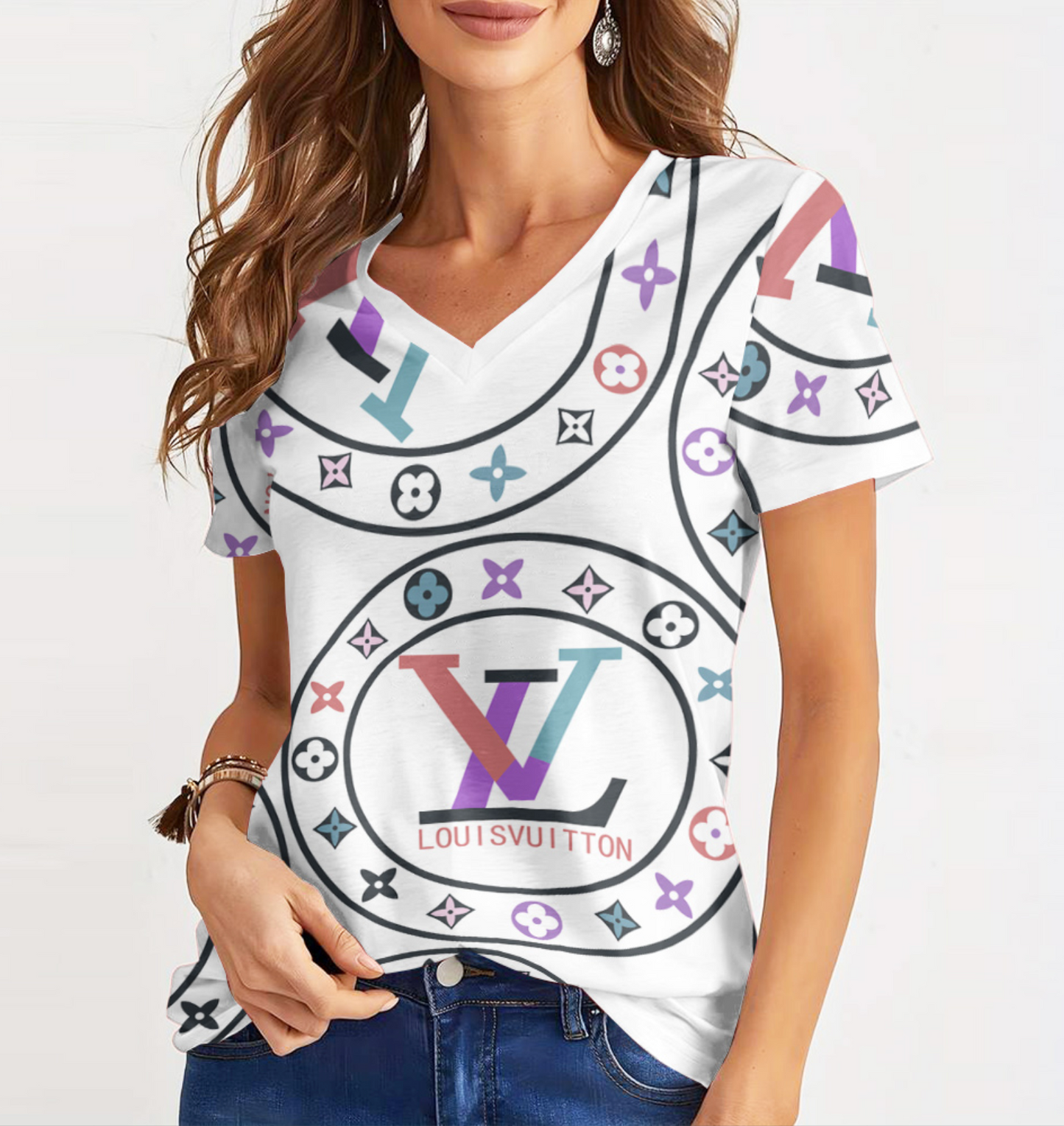 Camiseta Feminina de gola V LOUIS VUITTON