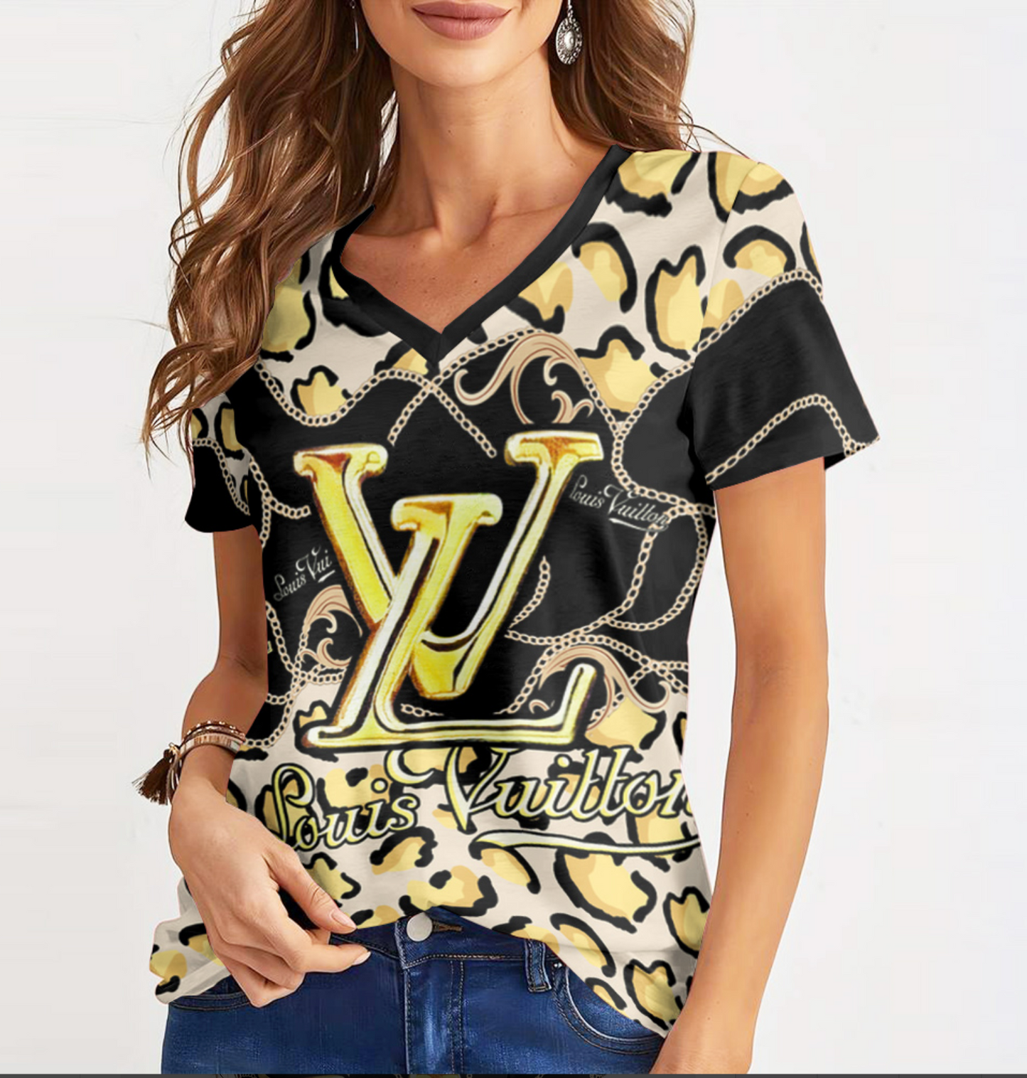 Camiseta Feminina de gola V LOUIS VUITTON