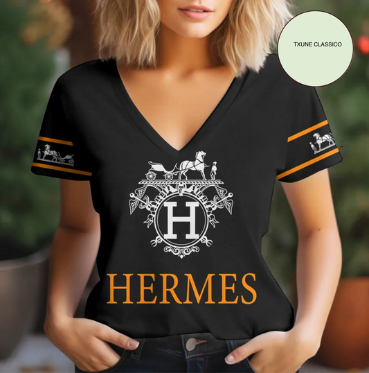 Camiseta Feminina gola V HERMÊS