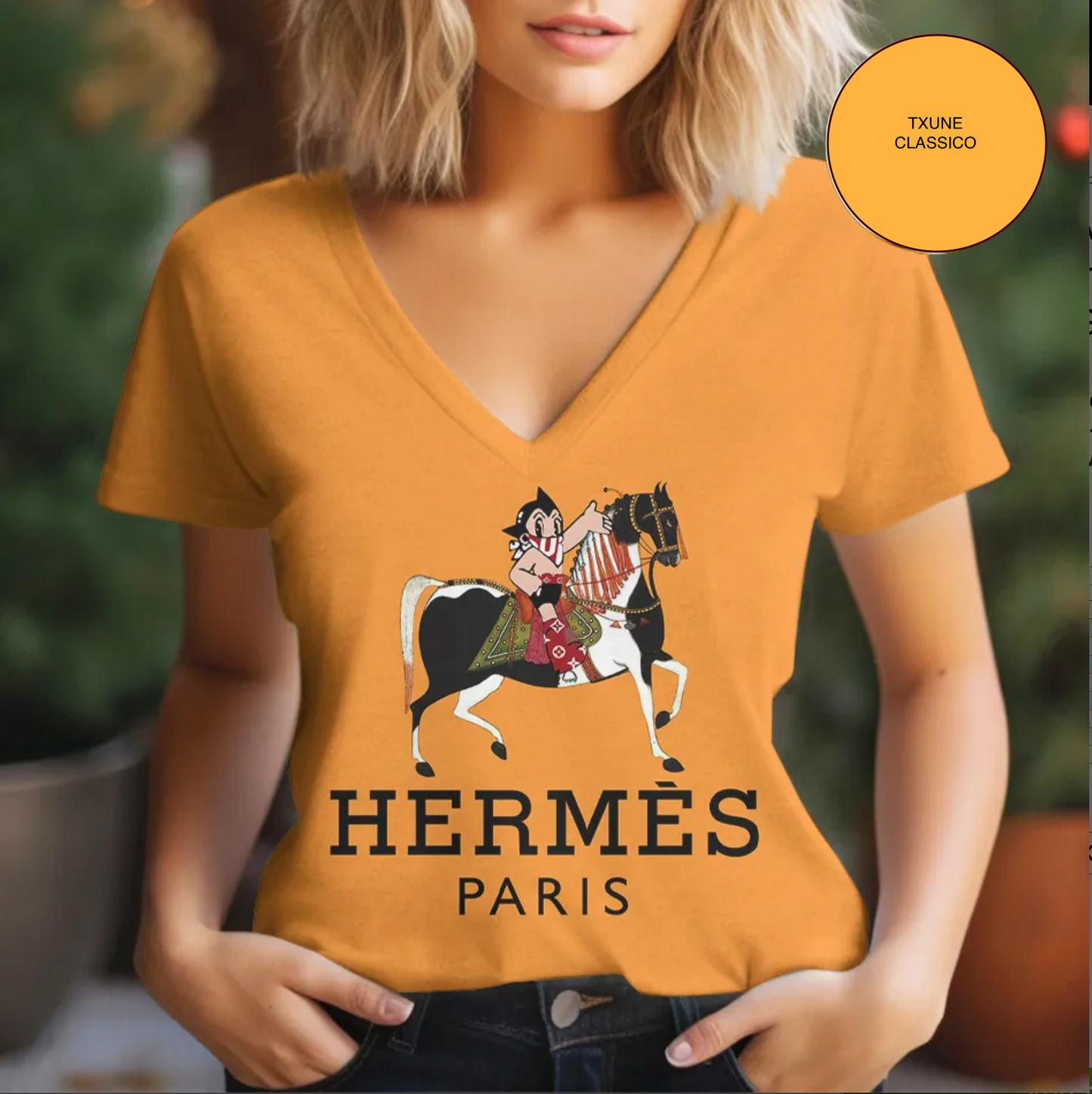 Camiseta Feminina gola V HERMÊS