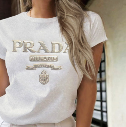 Camiseta Feminina de gola V PRADA