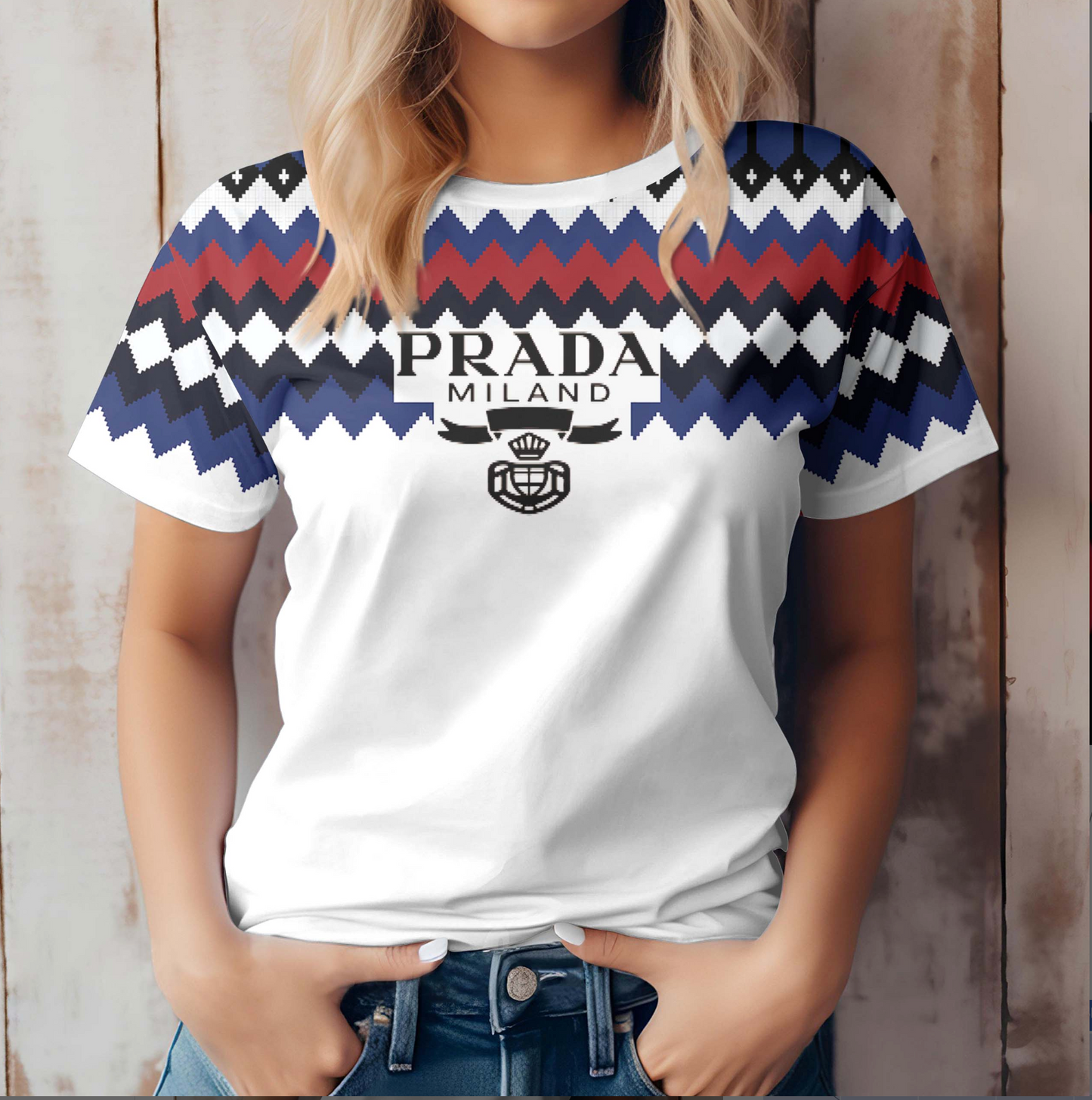 Camiseta Feminina de gola V PRADA