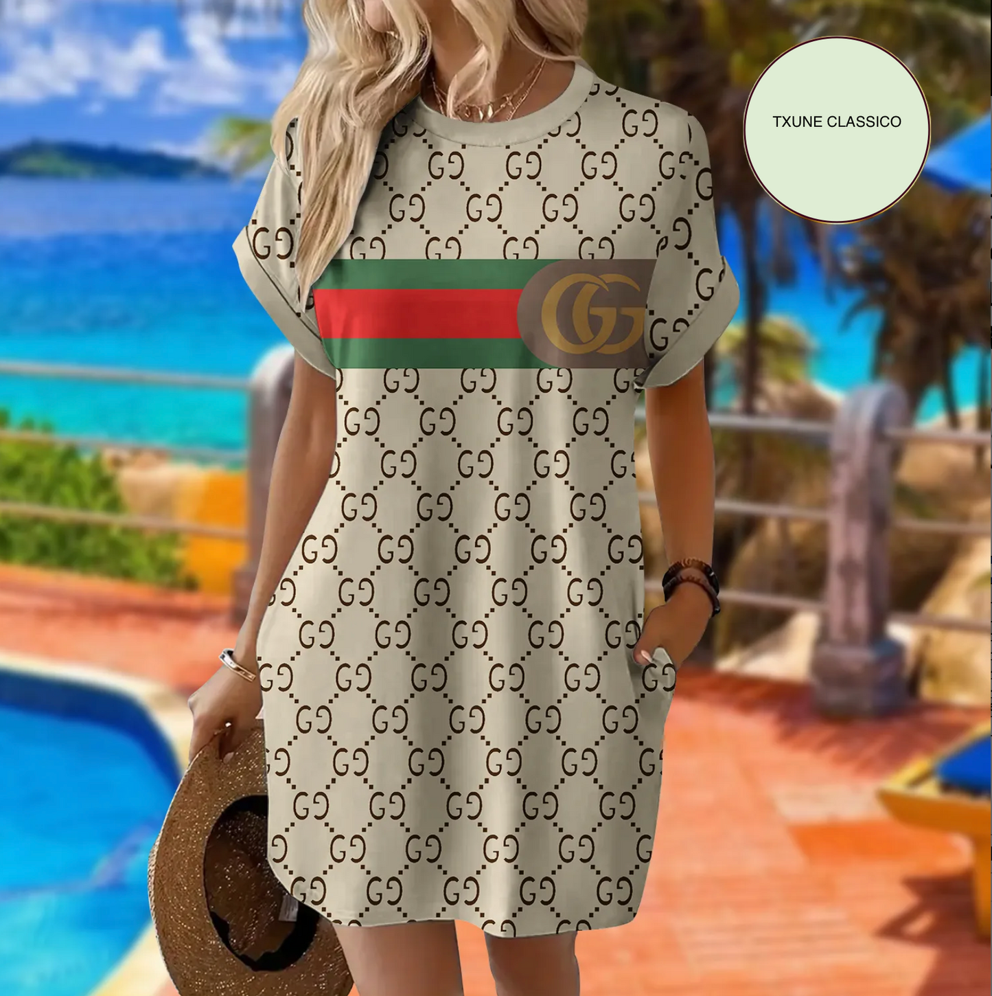 Vestido com bolsos de Manga Curta GUCCI