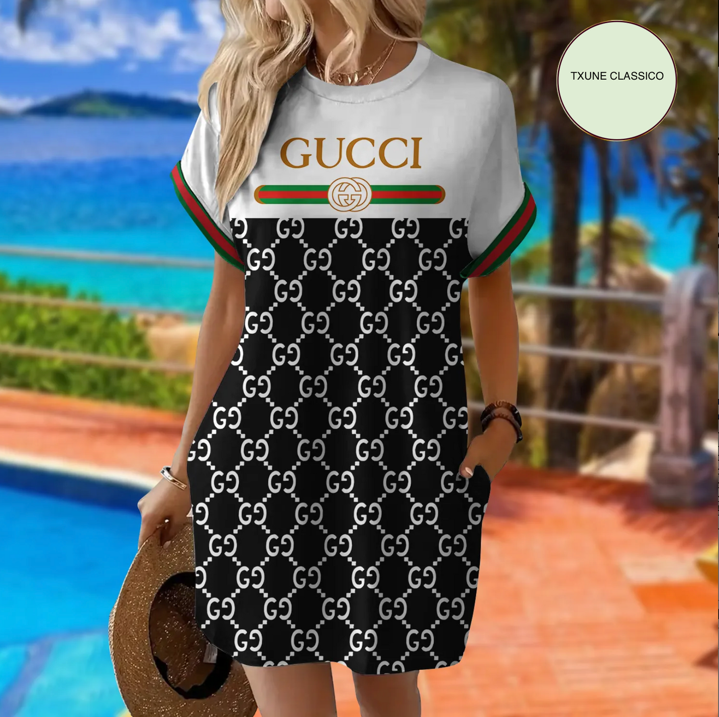 Vestido de manga curta com bolsos GUCCI