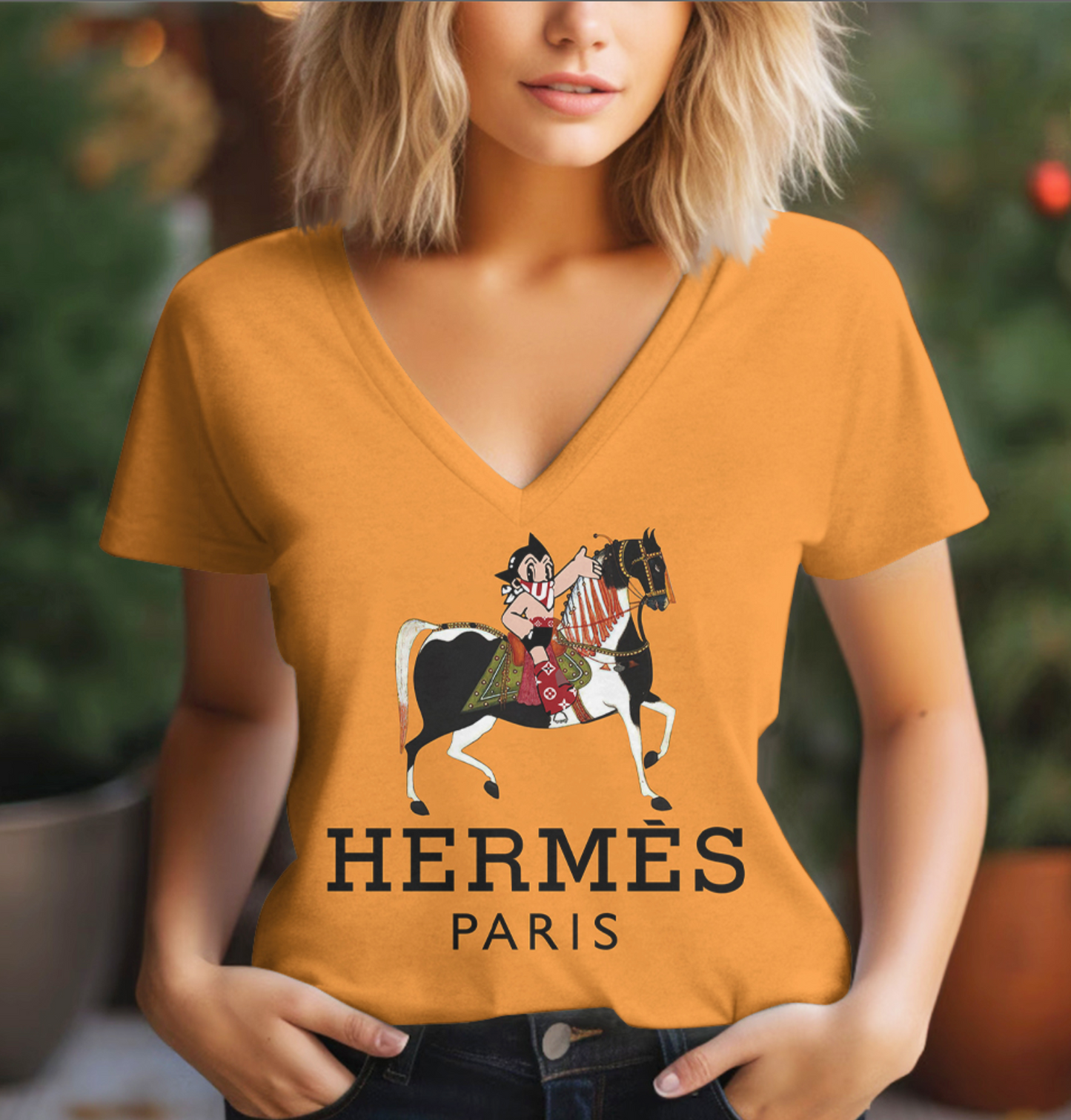 Camiseta Feminina gola V HERMÊS;