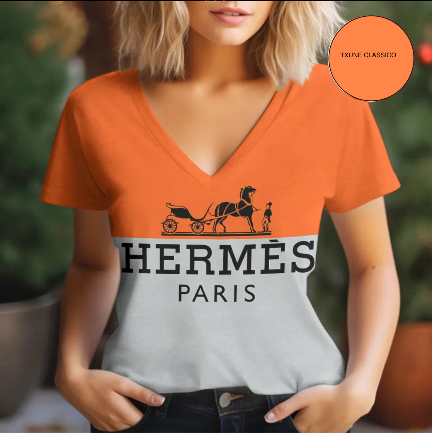 Camiseta Feminina gola V HERMÊS