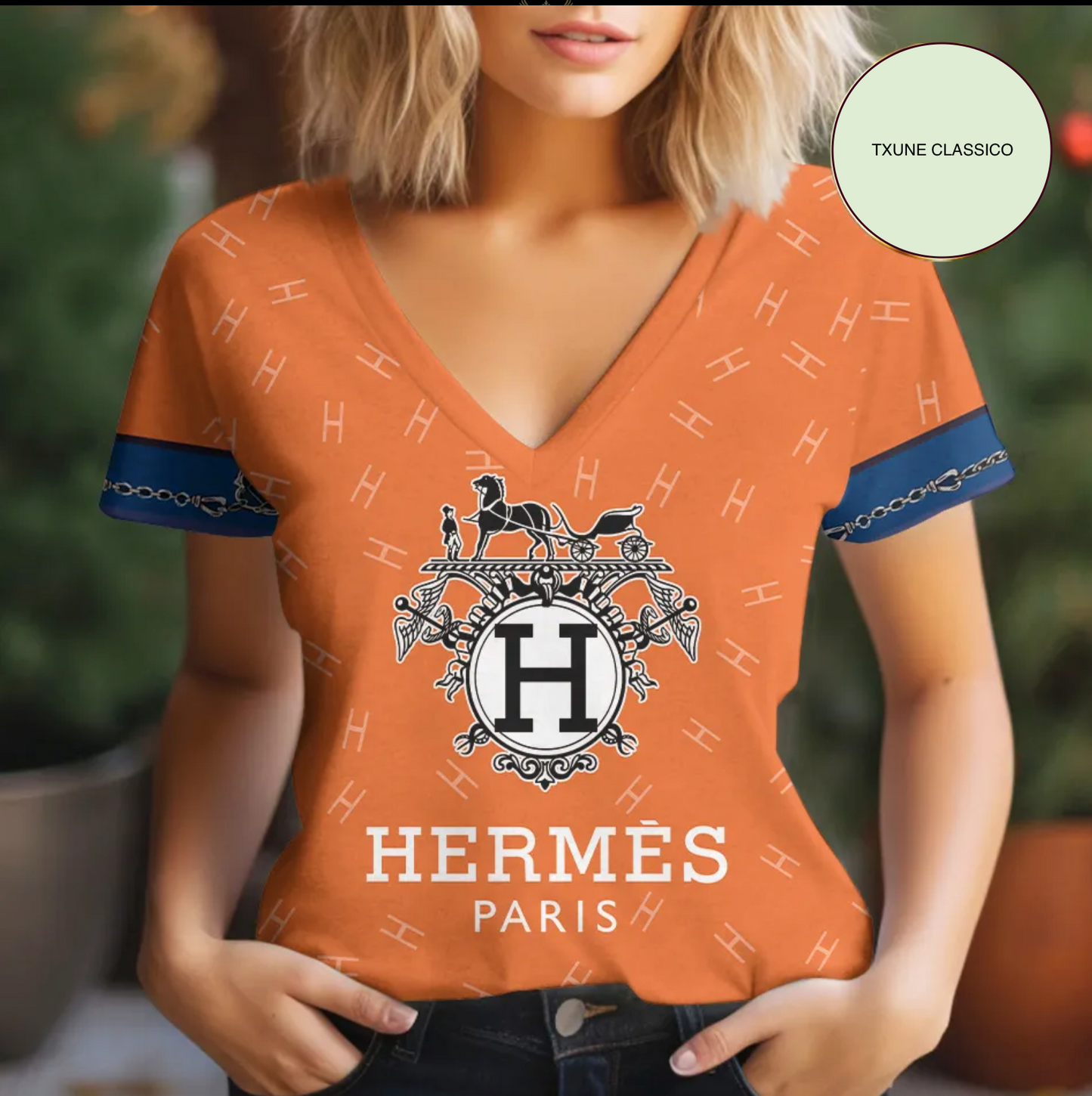 Camiseta Feminina gola V HERMÊS