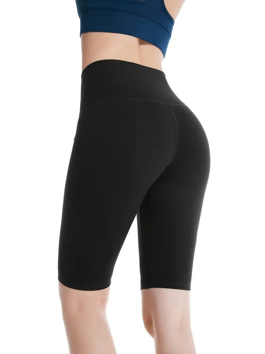 Shorts esportivos de cintura alta de cor sólida para esportes e fitness