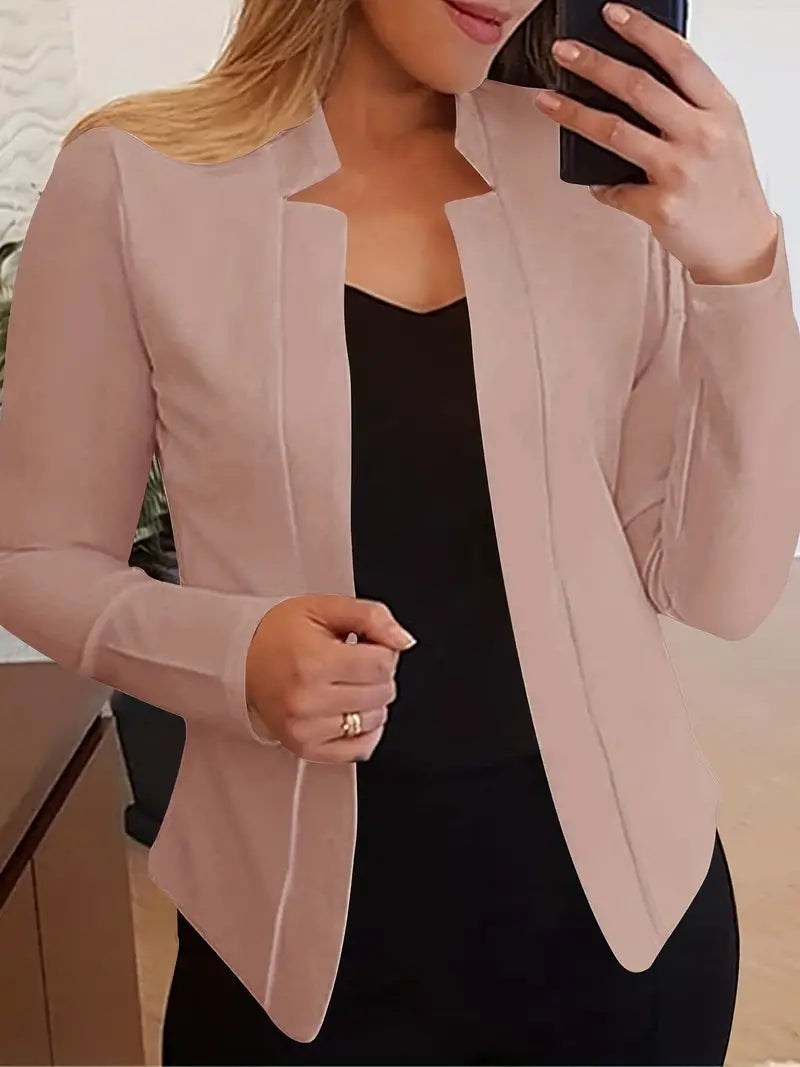 Blazer frontal aberto liso, agasalho elegante de trabalho de manga comprida para escritório