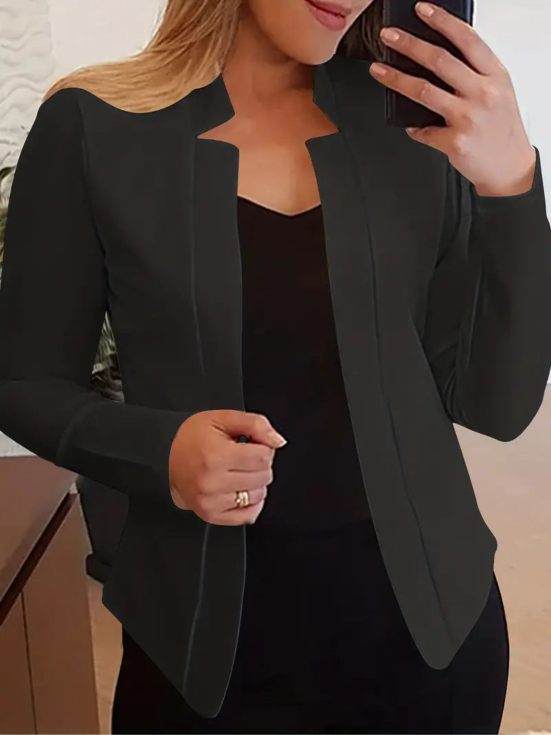 Blazer frontal aberto liso, agasalho elegante de trabalho de manga comprida para escritório