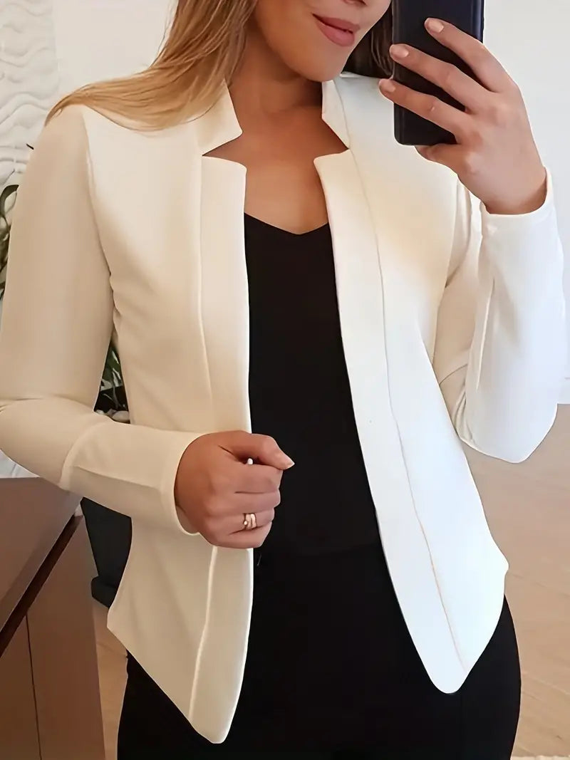 Blazer frontal aberto liso, agasalho elegante de trabalho de manga comprida para escritório