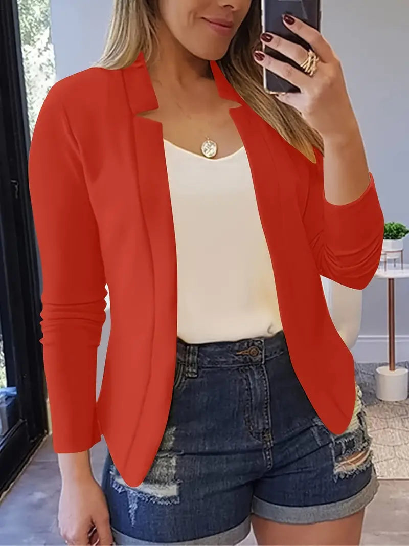 Blazer frontal aberto liso, agasalho elegante de trabalho de manga comprida para escritório