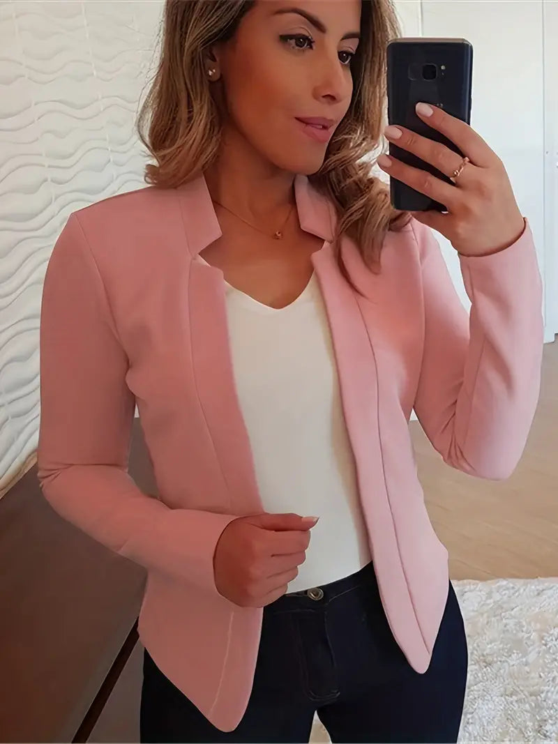 Blazer frontal aberto liso, agasalho elegante de trabalho de manga comprida para escritório