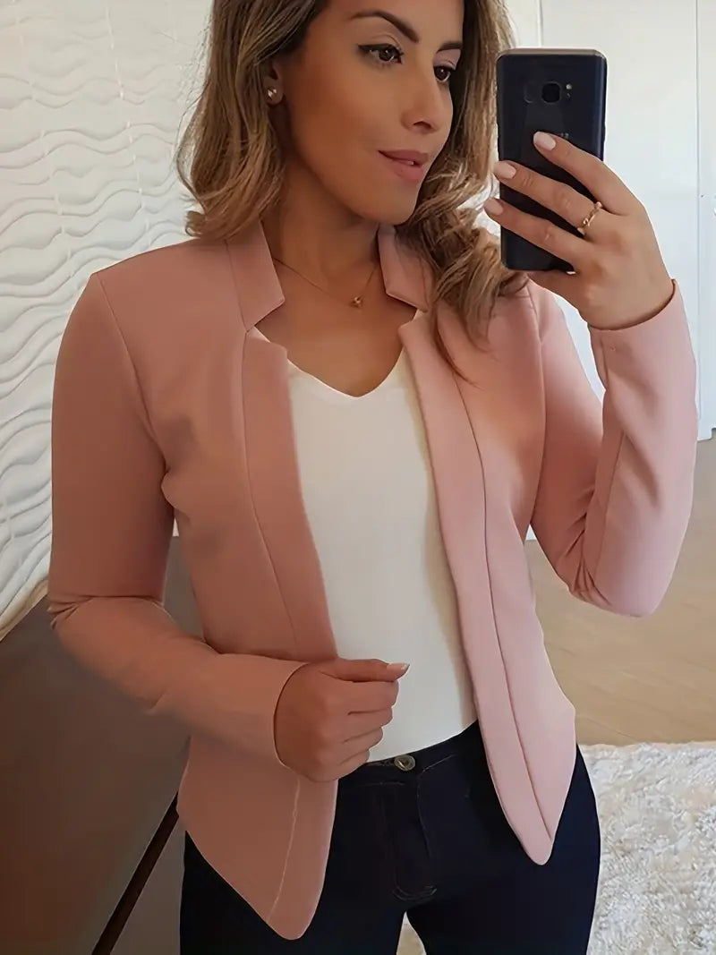 Blazer frontal aberto liso, agasalho elegante de trabalho de manga comprida para escritório