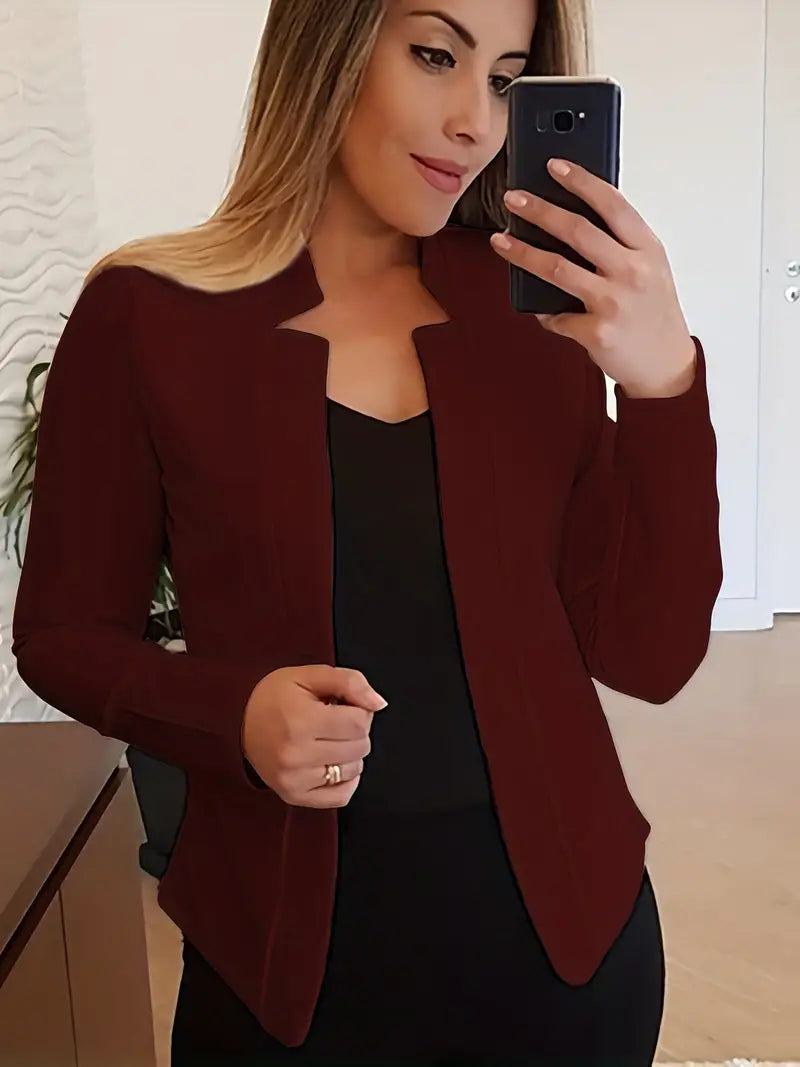 Blazer frontal aberto liso, agasalho elegante de trabalho de manga comprida para escritório