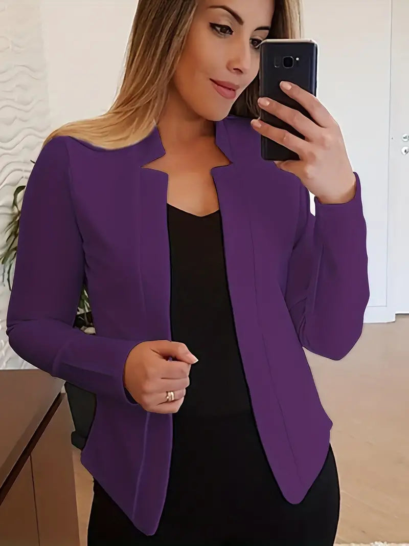 Blazer frontal aberto liso, agasalho elegante de trabalho de manga comprida para escritório