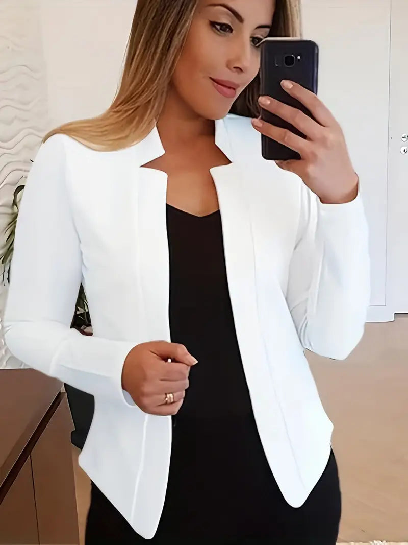 Blazer frontal aberto liso, agasalho elegante de trabalho de manga comprida para escritório