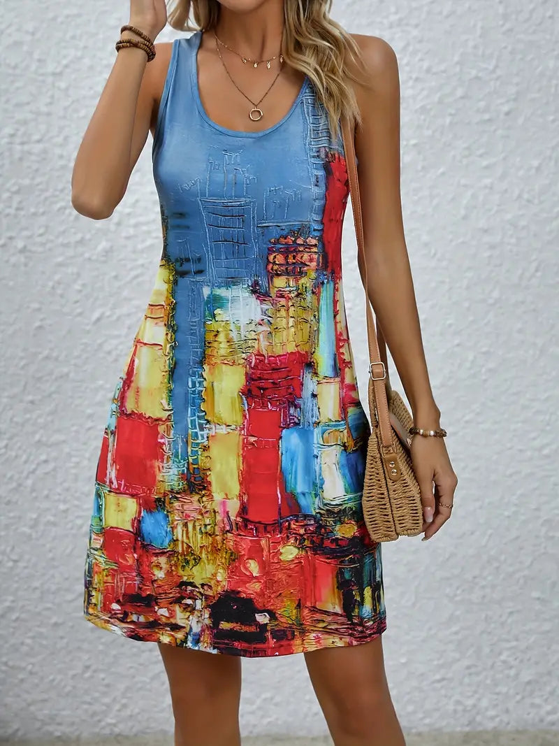 Vestido sem mangas Color Block