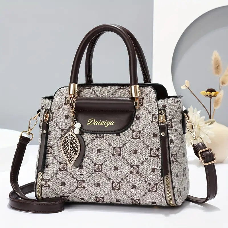 Bolsa crossbody com alça superior com pingente de borla, bolsa texturizada de couro pu, bolsa de ombro clássica e versátil da moda