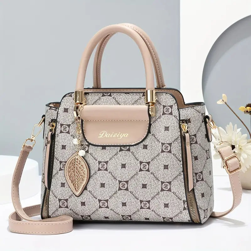 Bolsa crossbody com alça superior com pingente de borla, bolsa texturizada de couro pu, bolsa de ombro clássica e versátil da moda