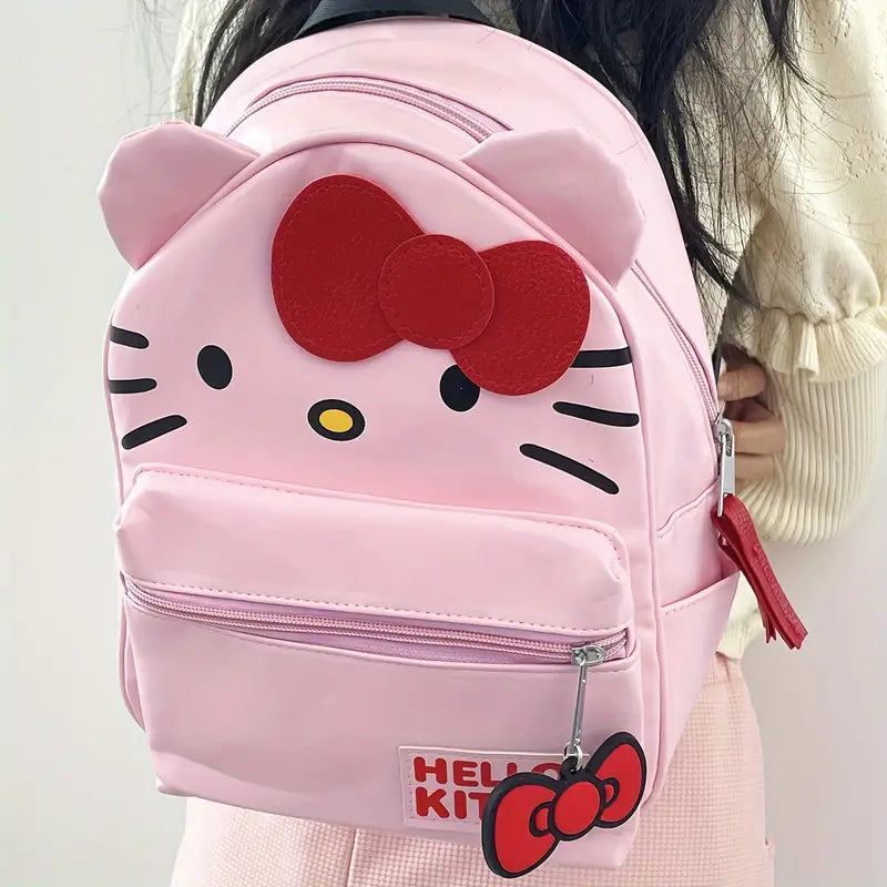 Mochila Sanrio Hello Kitty, mochila de couro PU de desenho animado, linda mochila escolar