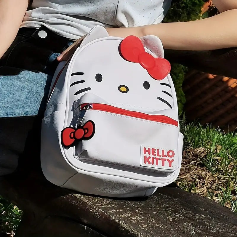 Mochila Sanrio Hello Kitty, mochila de couro PU de desenho animado, linda mochila escolar