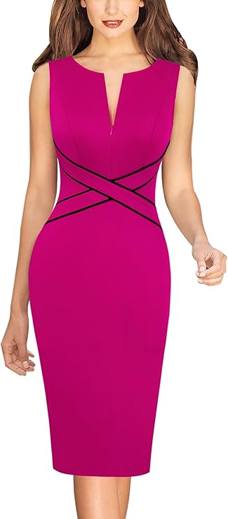 Vestido feminino com com zíper frontal, para trabalho, negócios, escritório, festa