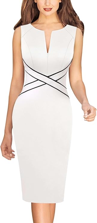 Vestido feminino com com zíper frontal, para trabalho, negócios, escritório, festa