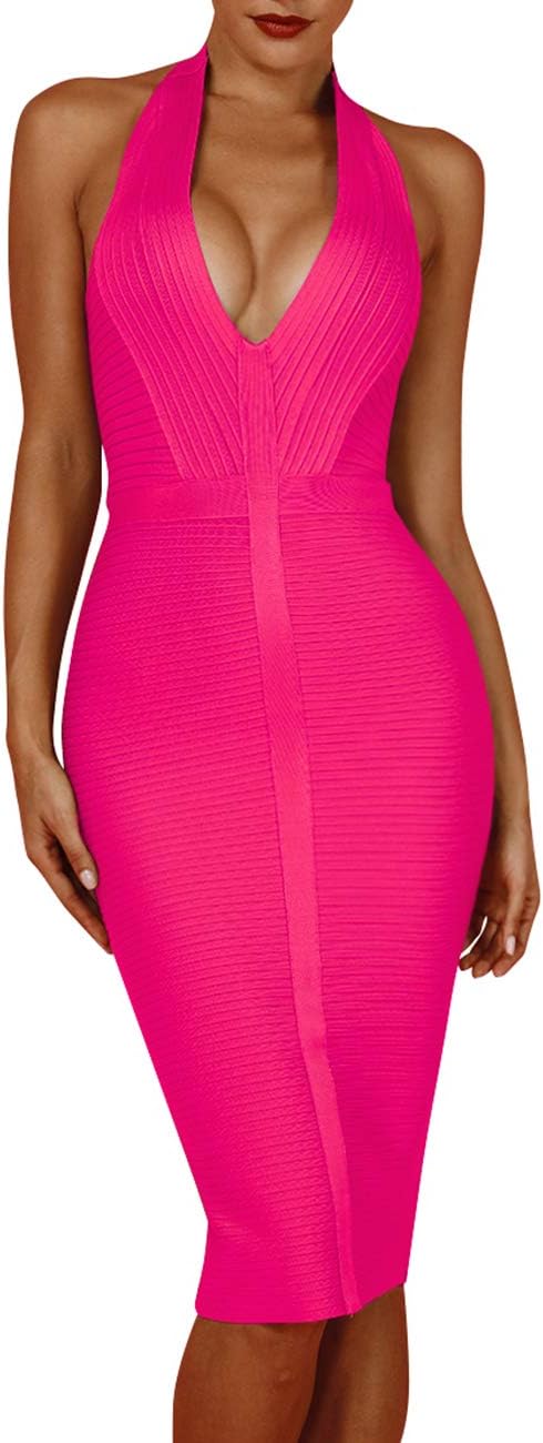 Vestido feminino sexy com decote em V profundo e bandagem