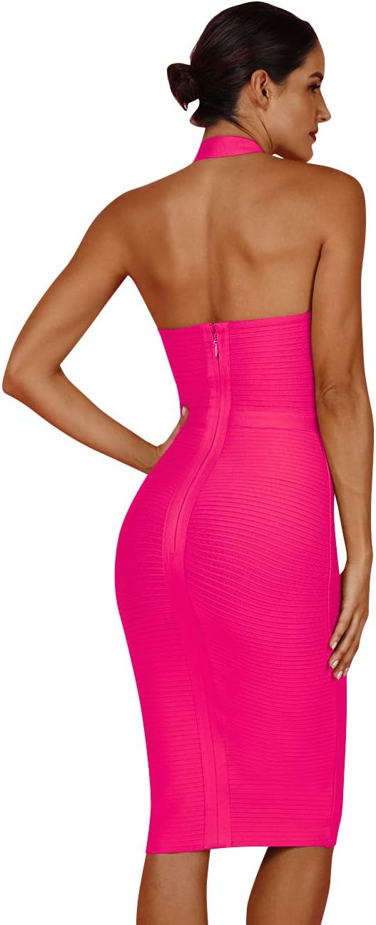 Vestido feminino sexy com decote em V profundo e bandagem