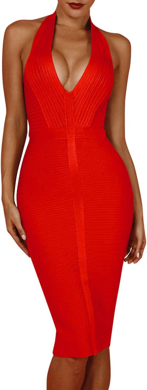 Vestido feminino sexy com decote em V profundo e bandagem