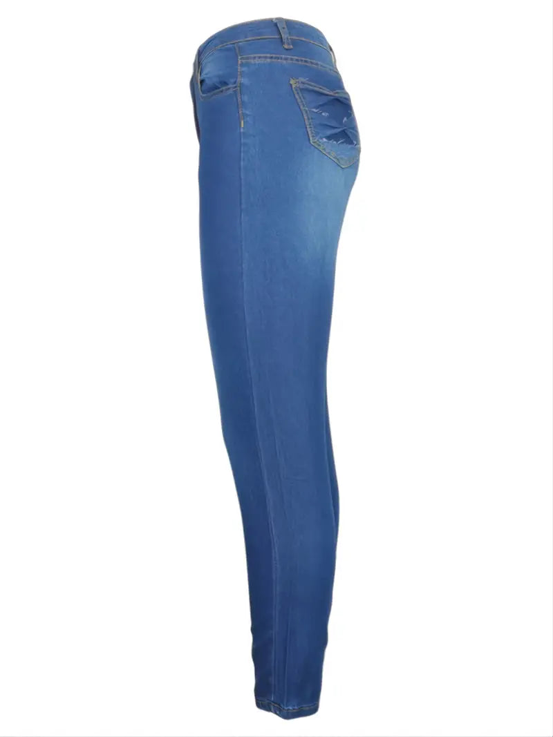 Calça Skinny jeans casual com botões elástica de cintura alta