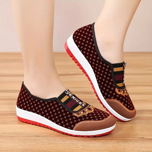 Sapatos planos com letras gráficas, estilo étnico, sola macia