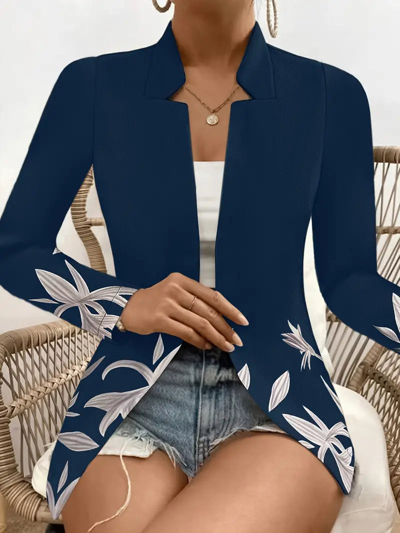 Blazer frontal aberto com estampa gráfica, blazer elegante de manga comprida para escritório e trabalho