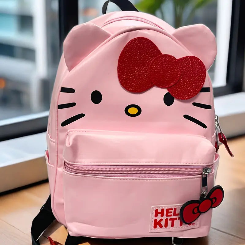 Mochila Sanrio Hello Kitty, mochila de couro PU de desenho animado, linda mochila escolar