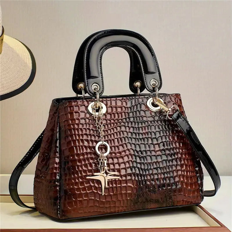 Bolsa luxuosa com padrão de crocodilo, bolsa crossbody gradiente, bolsa elegante para mulheres