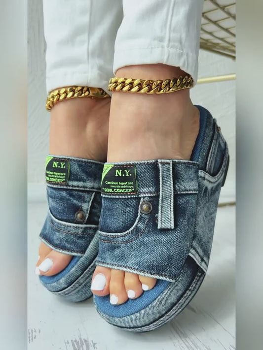Sandálias de jeans - design de bico redondo aberto
