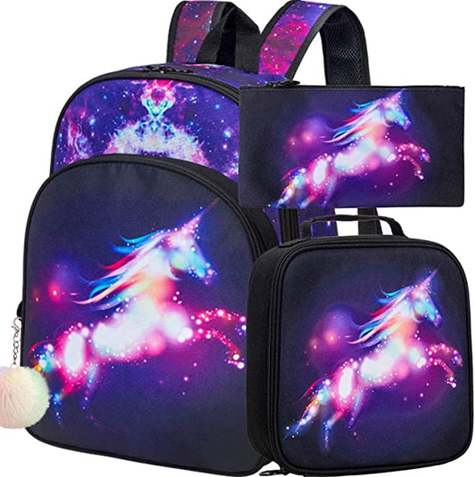 Conjunto  3 peças de mochilas escolares com kits de lanche e material