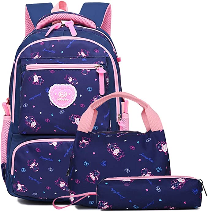 Conjunto  3 peças de mochilas escolares com kits de lanche e material