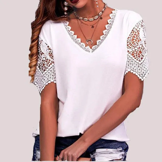 Blusa elegante manga curta laço chiffon
