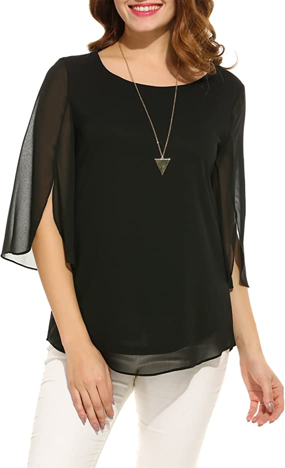 Blusa feminina casual decote canoa manga solta chiffon tops