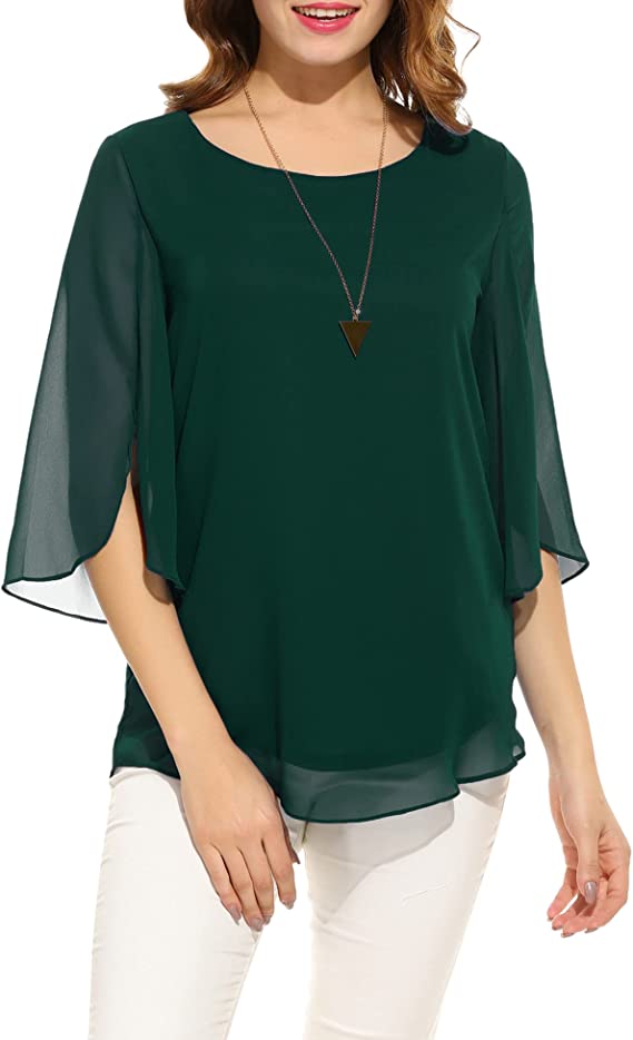 Blusa feminina casual decote canoa manga solta chiffon tops